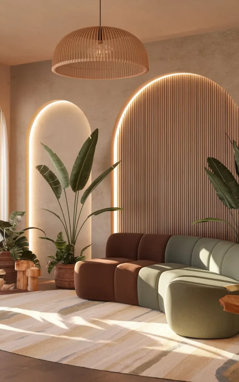 interior design marketing project by best digital marketing strategist in Kannur featuring modern living room with sofa and indoor plants